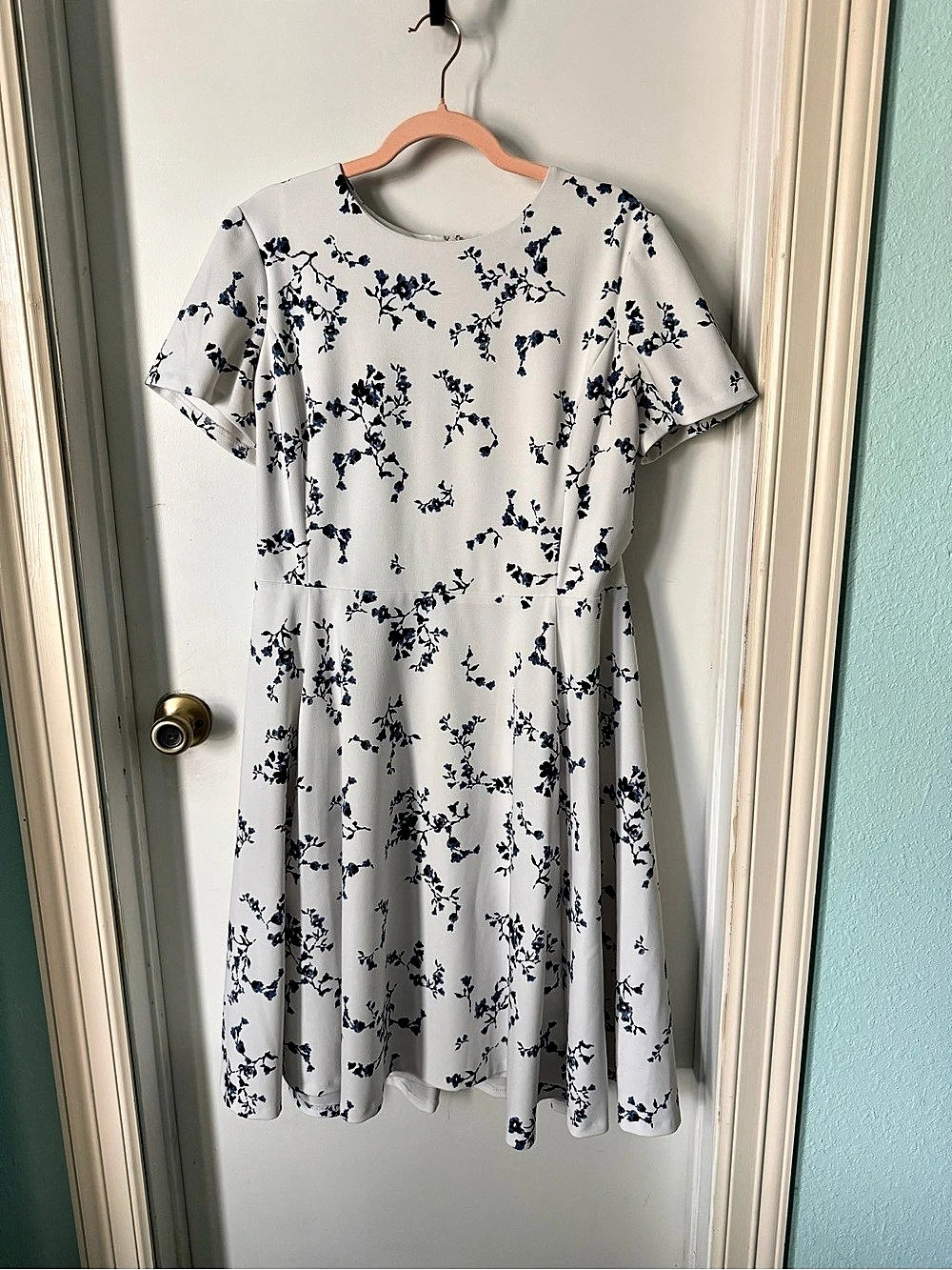 Lauren Ralph Lauren Floral Midi Dress in White & Blue Size 16 Like New